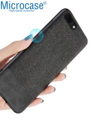 Microcase iPhone 7 Plus Fabrik Serisi Kumaş ve Deri Desen Kılıf - Siyah