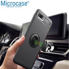 Microcase Realme C2 Focus Serisi Yüzük Standlı Silikon Kılıf - Siyah