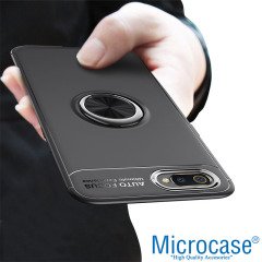 Microcase Realme C2 Focus Serisi Yüzük Standlı Silikon Kılıf - Siyah