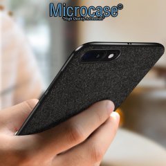 Microcase iPhone 7 Plus Fabrik Serisi Kumaş ve Deri Desen Kılıf - Siyah