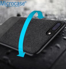 Microcase iPhone 7 Plus Fabrik Serisi Kumaş ve Deri Desen Kılıf - Siyah