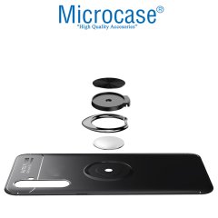 Microcase Realme XT Focus Serisi Yüzük Standlı Silikon Kılıf - Siyah + Nano Esnek Ekran Koruma Filmi