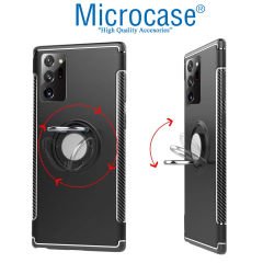 Microcase Samsung Galaxy Note 20 Ultra Yüzük standlı Armor Silikon Kılıf - Siyah