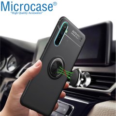 Microcase Realme XT Focus Serisi Yüzük Standlı Silikon Kılıf - Siyah