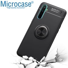 Microcase Realme XT Focus Serisi Yüzük Standlı Silikon Kılıf - Siyah