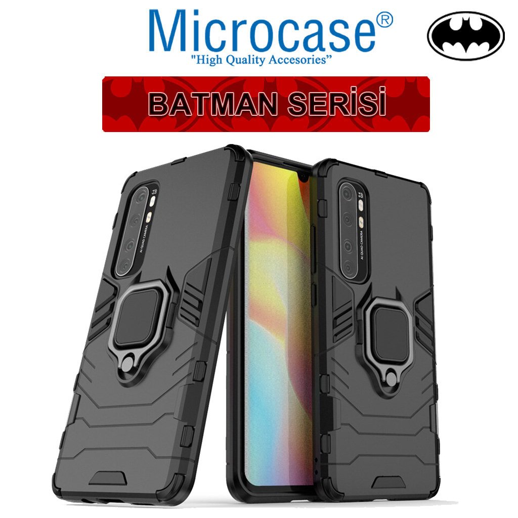 Microcase Xiaomi Mi Note 10 Lite Batman Serisi Yüzük Standlı Armor Kılıf - Siyah