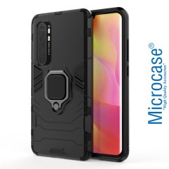 Microcase Xiaomi Mi Note 10 Lite Batman Serisi Yüzük Standlı Armor Kılıf - Siyah