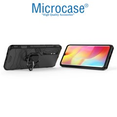 Microcase Xiaomi Mi Note 10 Lite Batman Serisi Yüzük Standlı Armor Kılıf - Siyah