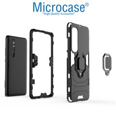 Microcase Xiaomi Mi Note 10 Lite Batman Serisi Yüzük Standlı Armor Kılıf - Siyah
