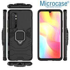 Microcase Xiaomi Mi Note 10 Lite Batman Serisi Yüzük Standlı Armor Kılıf - Siyah