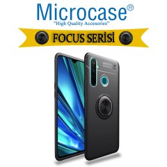 Microcase Realme 5 Pro Focus Serisi Yüzük Standlı Silikon Kılıf - Siyah