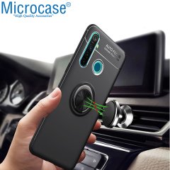 Microcase Realme 5 Pro Focus Serisi Yüzük Standlı Silikon Kılıf - Siyah