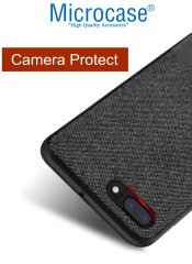 Microcase iPhone 8 Plus Fabrik Serisi Kumaş ve Deri Desen Kılıf - Siyah