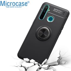 Microcase Realme 5 Pro Focus Serisi Yüzük Standlı Silikon Kılıf - Siyah