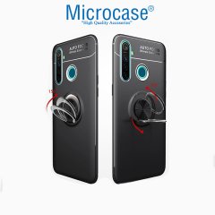 Microcase Realme 5 Pro Focus Serisi Yüzük Standlı Silikon Kılıf - Siyah