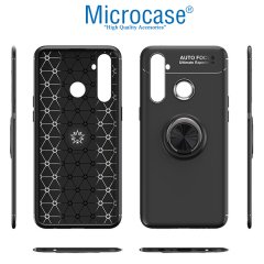 Microcase Realme 5 Pro Focus Serisi Yüzük Standlı Silikon Kılıf - Siyah