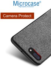 Microcase iPhone 8 Plus Fabrik Serisi Kumaş ve Deri Desen Kılıf - Gri