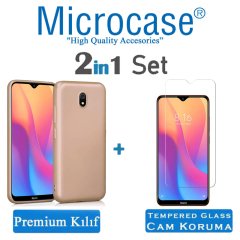 Microcase Xiaomi Redmi 8A Premium Matte Silikon Kılıf + Tempered Glass Cam Koruma
