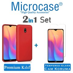 Microcase Xiaomi Redmi 8A Premium Matte Silikon Kılıf + Tempered Glass Cam Koruma