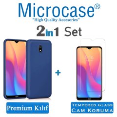 Microcase Xiaomi Redmi 8A Premium Matte Silikon Kılıf + Tempered Glass Cam Koruma
