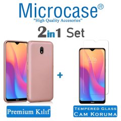 Microcase Xiaomi Redmi 8A Premium Matte Silikon Kılıf + Tempered Glass Cam Koruma