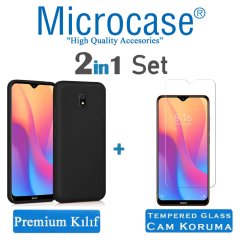 Microcase Xiaomi Redmi 8A Premium Matte Silikon Kılıf + Tempered Glass Cam Koruma