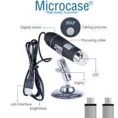 Microcase Type-c Micro Otgli 1000x Dijital Mikroskop USB HD Cmos 8 Led Digital Microscobe AL4076