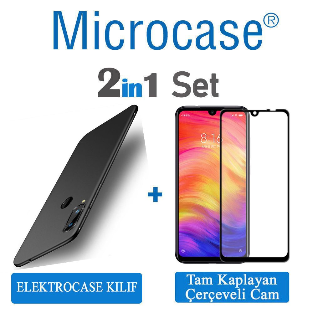 Xiaomi Redmi Note 7 Elektrocase Silikon Kılıf + Tam Kaplayan Cam