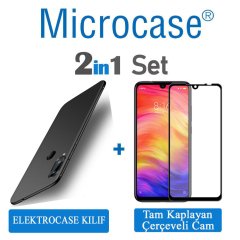 Xiaomi Redmi Note 7 Elektrocase Silikon Kılıf + Tam Kaplayan Cam