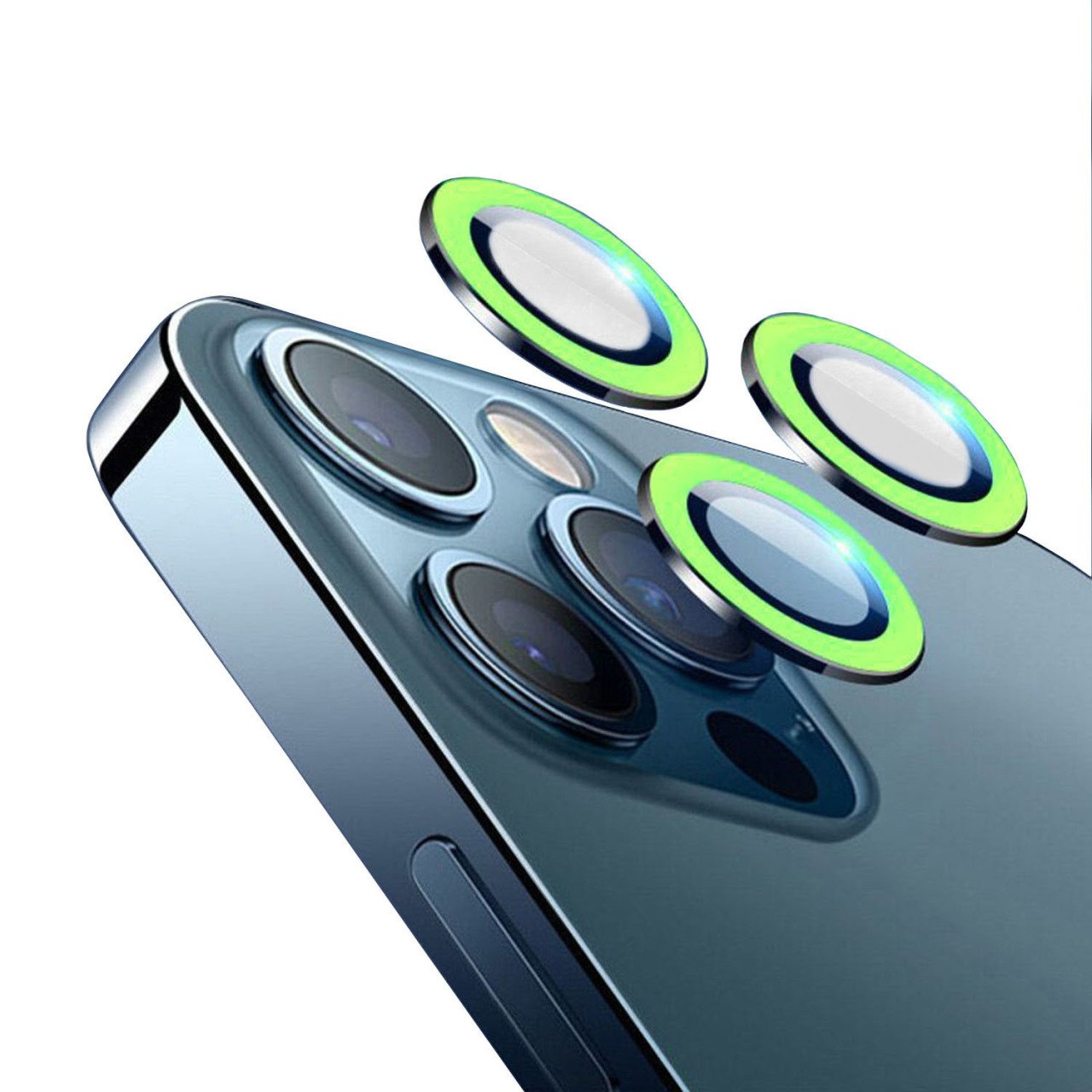 Microcase iPhone 12 Pro Max Fosfor Işıklı Kamera Camı Lens Koruyucu Halka Set - Fosfor Yeşil AL2883