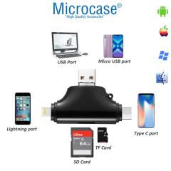 Microcase Android Type-C Lightning SD Kart Okuyucu - Siyah AL2743