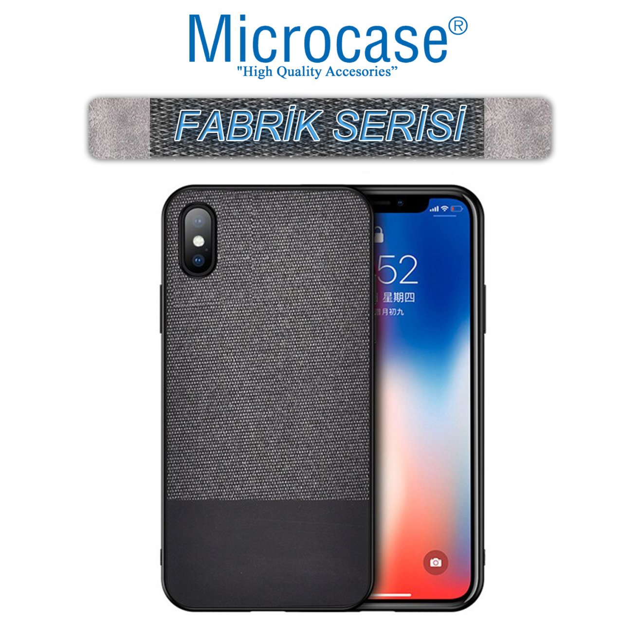 Microcase iPhone X - iPhone XS Fabrik Serisi Kumaş ve Deri Desen Kılıf - Siyah