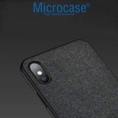 Microcase iPhone X - iPhone XS Fabrik Serisi Kumaş ve Deri Desen Kılıf - Siyah