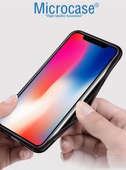 Microcase iPhone X - iPhone XS Fabrik Serisi Kumaş ve Deri Desen Kılıf - Siyah