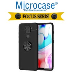 Microcase Xiaomi Redmi Note 9 Focus Serisi Yüzük Standlı Silikon Kılıf - Siyah