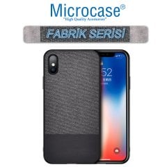 Microcase iPhone XS MAX Fabrik Serisi Kumaş ve Deri Desen Kılıf - Siyah + Tempered Glass Cam Koruma