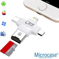 Microcase Android Type-C Lightning SD Kart Okuyucu - Beyaz AL2744