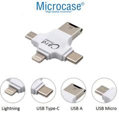 Microcase Android Type-C Lightning SD Kart Okuyucu - Beyaz AL2744