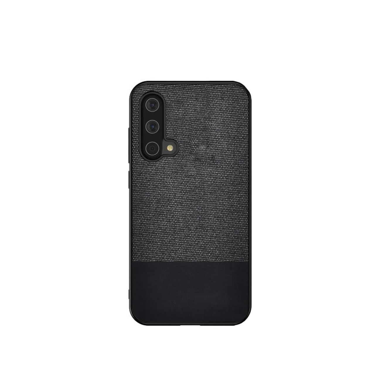 Microcase OnePlus Nord CE 5G Fabrik Serisi Kumaş ve Deri Desen Kılıf - Siyah