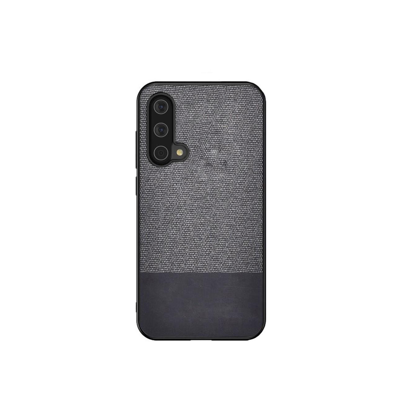 Microcase OnePlus Nord CE 5G Fabrik Serisi Kumaş ve Deri Desen Kılıf - Gri