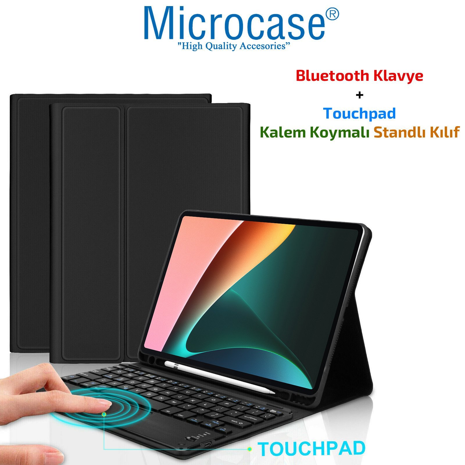 Microcase Xiaomi Pad 5 Bluetooth Klavye + Touchpad Kalem Koymalı Standlı Kılıf - BKK3