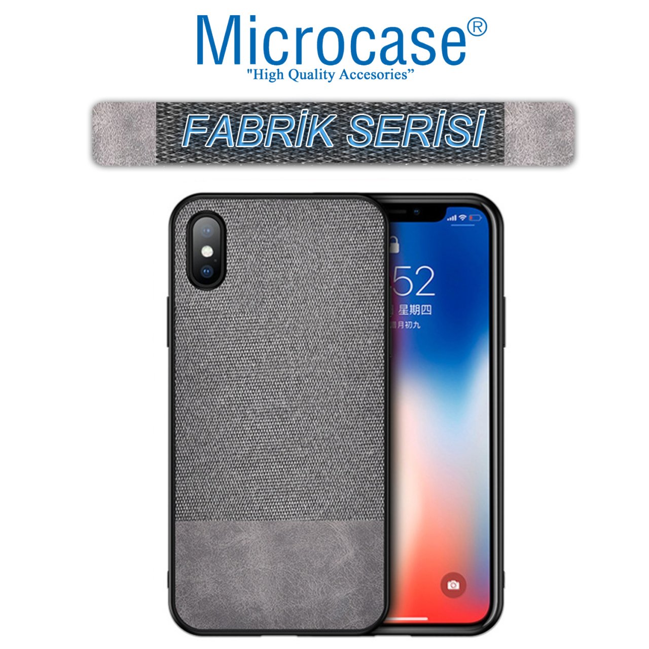 Microcase iPhone XS MAX Fabrik Serisi Kumaş ve Deri Desen Kılıf - Gri