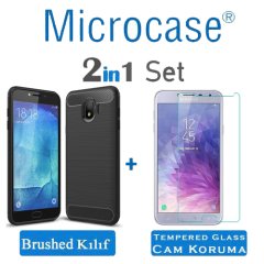 Microcase Samsung J4 Brushed Carbon Fiber Kılıf + Ekran Koruma