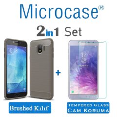 Microcase Samsung J4 Brushed Carbon Fiber Kılıf + Ekran Koruma