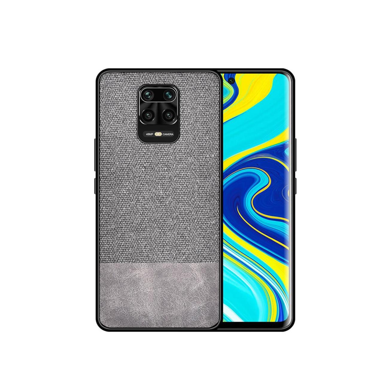 Microcase Xiaomi Redmi Note 10 Lite Fabrik Serisi Kumaş ve Deri Desen Kılıf - Gri