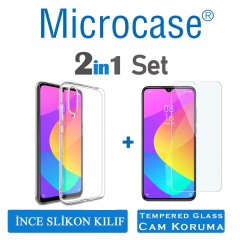 Microcase Xiaomi Mi A3 - Mi CC9e Ultra İnce 0.2 mm Soft Silikon Kılıf + Tempered Glass Cam Koruma (SEÇENEKLİ)