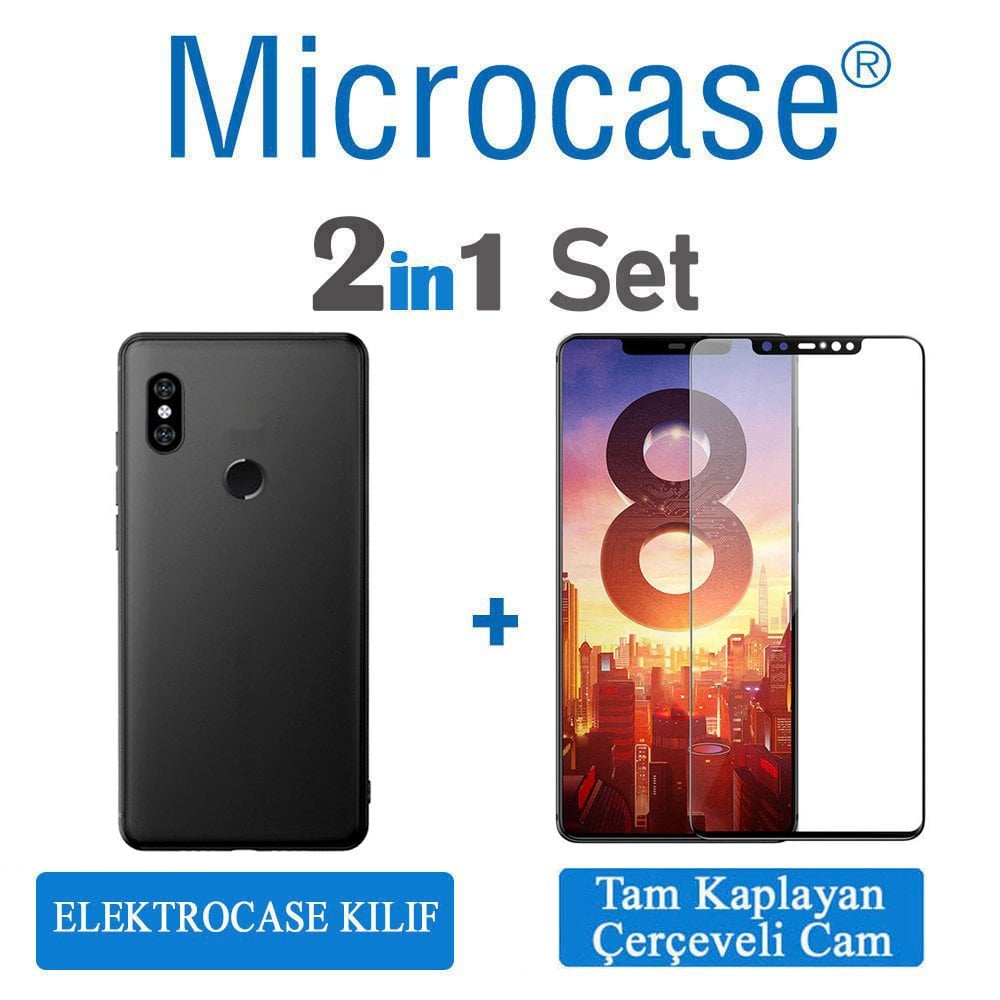 Xiaomi Mi 8 Elektrocase Silikon Kılıf + Tam Kaplayan Cam