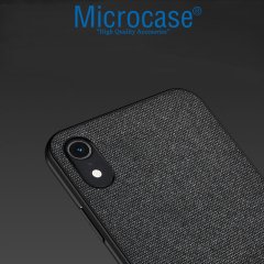 Microcase iPhone XR Fabrik Serisi Kumaş ve Deri Desen Kılıf - Siyah