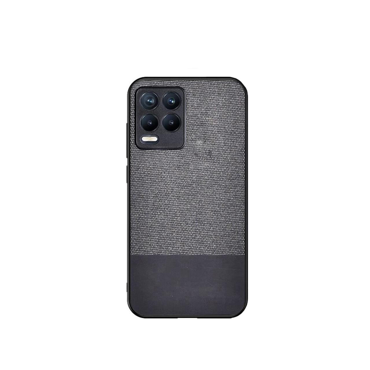 Microcase Realme 8 Fabrik Serisi Kumaş ve Deri Desen Kılıf - Gri