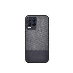 Microcase Realme 8 Fabrik Serisi Kumaş ve Deri Desen Kılıf - Gri